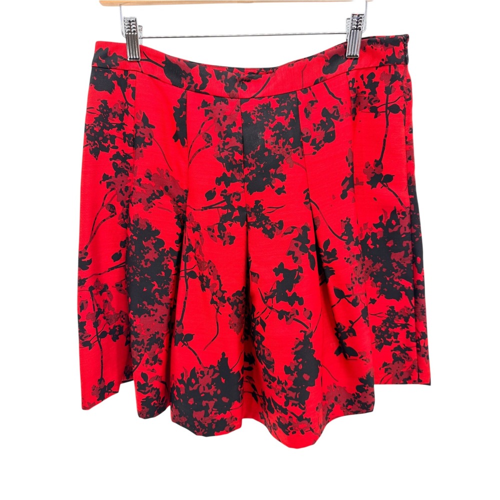 DVF Diane von Furstenberg Gemma Wool Silk Skirt 12 NWT Red Black Pleated Floral